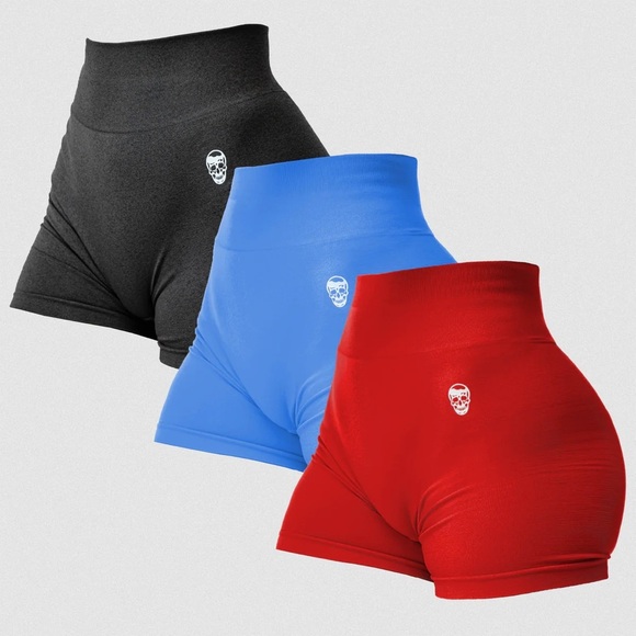 Gymreapers High Waist Compression Shorts in Black and Blue - Picture 1 of 4